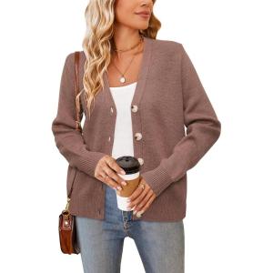 Newshows Womens Fall Fashion 2024 Wool Blended Cardigan Sweater Button Down Long Sleeve Knit Outerwear Coats(Brown Read)