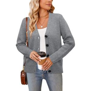 Newshows Womens Fall Fashion 2024 Wool Blended Cardigan Sweater Button Down Long Sleeve Knit Outerwear Coats(Grey)