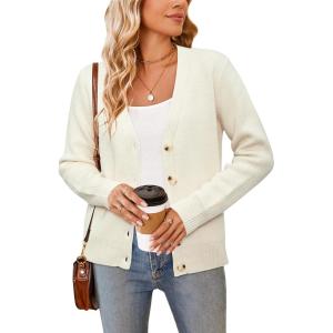Newshows Womens Fall Fashion 2024 Wool Blended Cardigan Sweater Button Down Long Sleeve Knit Outerwear Coats(Off-white)