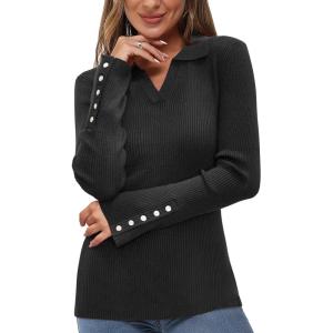 Newshows Womens Fall Fashion Sweater 2024 Business Tops Long Sleeve Clothes Casual Outfits Dressy Shirt Knit Pullover Blouse(Black)