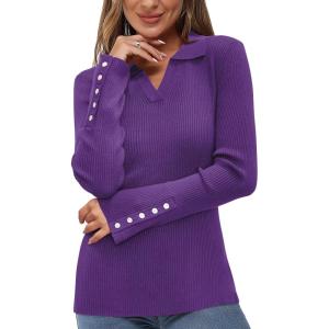 Newshows Womens Fall Fashion Sweater 2024 Business Tops Long Sleeve Clothes Casual Outfits Dressy Shirt Knit Pullover Blouse(Dark Purple)