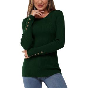 Newshows Women’s Fall Fashion Sweater 2025 Long Sleeve Crew Neck Button Stretch Business Casual Work Tops(Army Green)