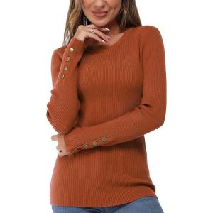 Newshows Women’s Fall Fashion Sweater 2025 Long Sleeve Crew Neck Button Stretch Business Casual Work Tops(Caramael 995)