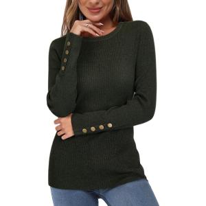 Newshows Women’s Fall Fashion Sweater 2025 Long Sleeve Crew Neck Button Stretch Business Casual Work Tops(Heather Black)