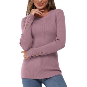 Newshows Women’s Fall Fashion Sweater 2025 Long Sleeve Crew Neck Button Stretch Business Casual Work Tops(Light Purple)