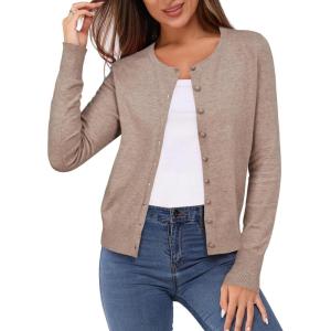 Newshows Women’s Lightweight Button Down Cardigan Long Sleeve Casual Crew Neck Soft Knit Cardigans Sweater Tops(Camel02)