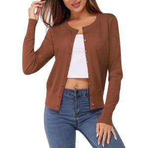 Newshows Women’s Lightweight Button Down Cardigan Long Sleeve Casual Crew Neck Soft Knit Cardigans Sweater Tops(Camels)