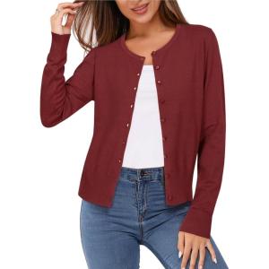 Newshows Women’s Lightweight Button Down Cardigan Long Sleeve Casual Crew Neck Soft Knit Cardigans Sweater Tops(Dark Brown)