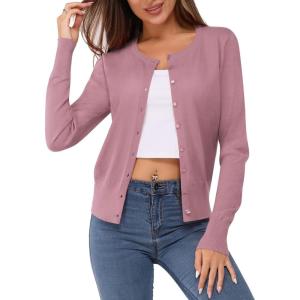 Newshows Women’s Lightweight Button Down Cardigan Long Sleeve Casual Crew Neck Soft Knit Cardigans Sweater Tops(Light Purple)