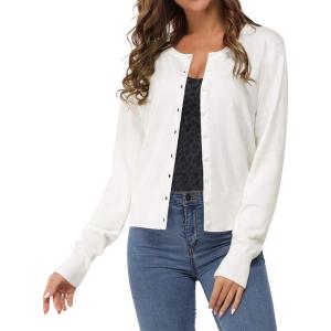 Newshows Women’s Lightweight Button Down Cardigan Long Sleeve Casual Crew Neck Soft Knit Cardigans Sweater Tops(White)