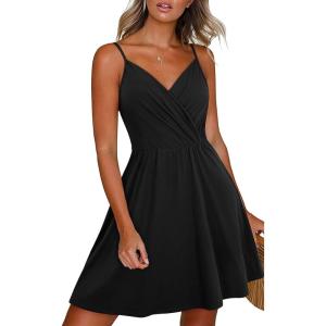Newshows Women’s Summer Dress 2025 Spaghetti Strap Sleeveless V Neck Casual Swing Sundress with Pockets(Black)