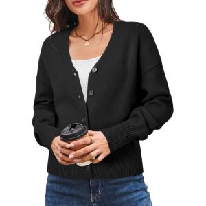 Newshows Women’s Wool Blend Cardigan Sweaters 2025 Fall Fashion Lightweight Button Down V Neck Business Outfits(Black)