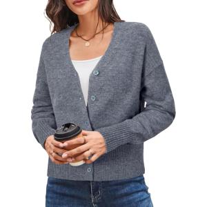 Newshows Women’s Wool Blend Cardigan Sweaters 2025 Fall Fashion Lightweight Button Down V Neck Business Outfits(Dark Gray)