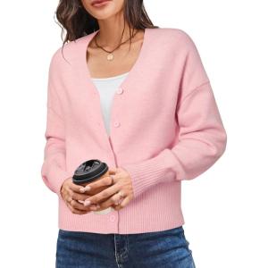Newshows Women’s Wool Blend Cardigan Sweaters 2025 Fall Fashion Lightweight Button Down V Neck Business Outfits(Light Pink)