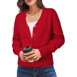 Newshows Women’s Wool Blend Cardigan Sweaters 2025 Fall Fashion Lightweight Button Down V Neck Business Outfits(Red)