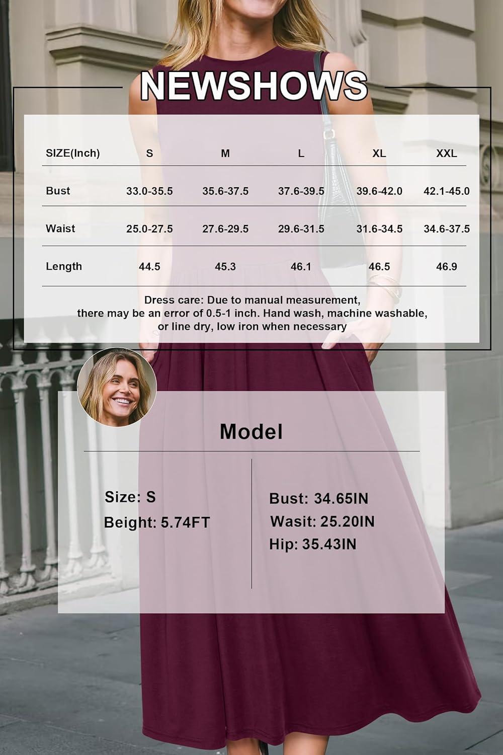 imageNewshows Women 2025 Work Dress Sleeveless Crew Neck Office Business Casual Outfits Midi Elegant Dresses with PocketsDark Red