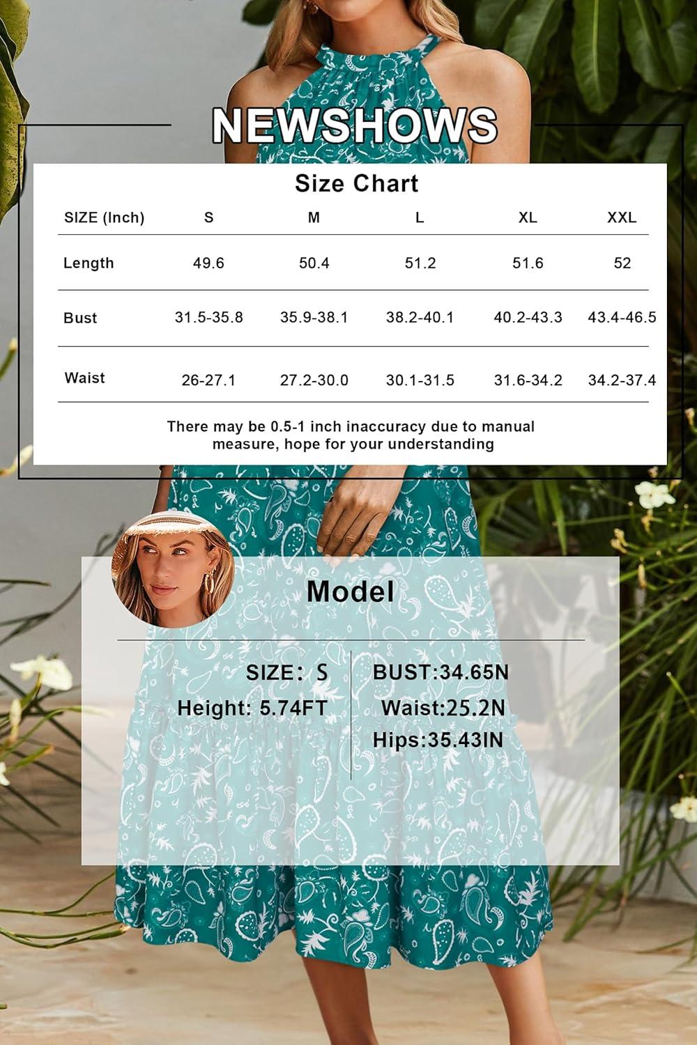 imageNewshows Womens 2025 Summer Vacation Outfits Halter Neck Floral Tiered Ruffled Flowy Casual Beach Boho Long Maxi DressGreen White Floral