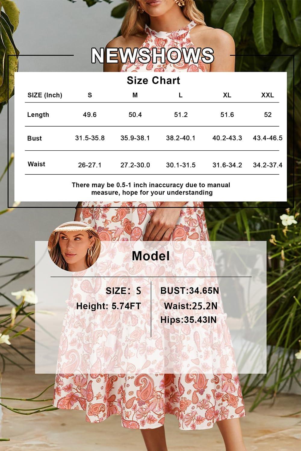 imageNewshows Womens 2025 Summer Vacation Outfits Halter Neck Floral Tiered Ruffled Flowy Casual Beach Boho Long Maxi DressPaisley Orange