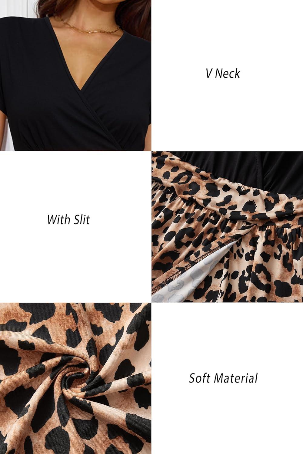 image:imageNewshows Womens 2026 Lightweight Summer Wedding Guest Beach Vacation Casual V Neck Split Flowy Maxi Dress5001brown Leopard