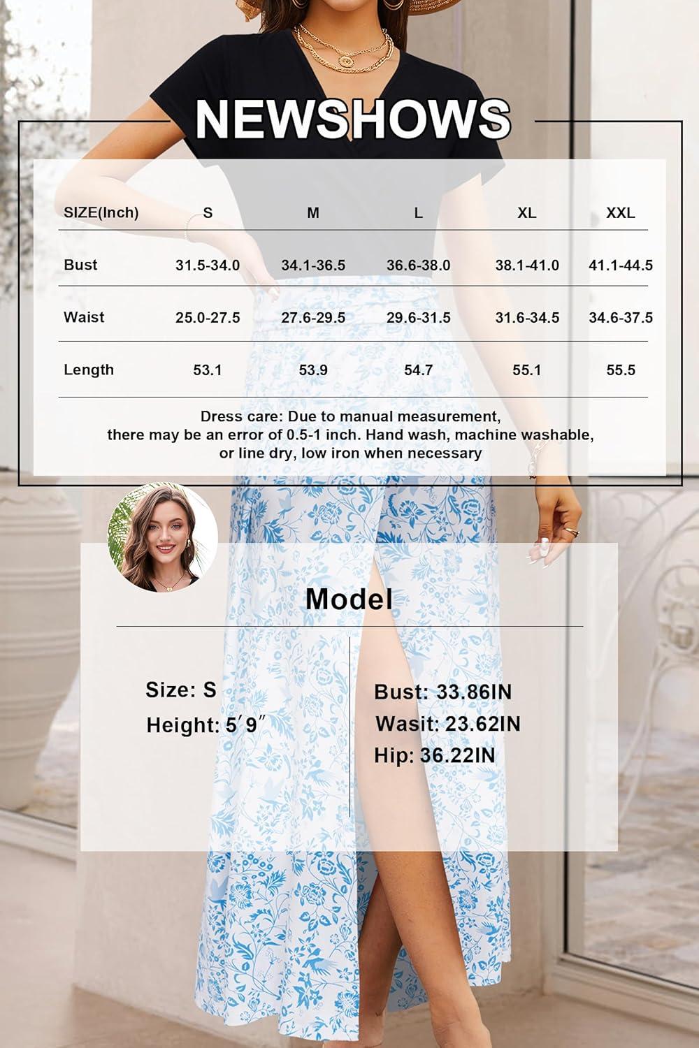 image:imageNewshows Womens 2026 Lightweight Summer Wedding Guest Beach Vacation Casual V Neck Split Flowy Maxi Dress5001white Blue Flower