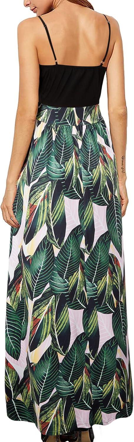 image:imageNewshows Womens 2026 Lightweight Summer Wedding Guest Beach Vacation Casual V Neck Split Flowy Maxi DressBlack Floral Leaf