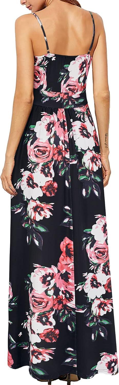 image:imageNewshows Womens 2026 Lightweight Summer Wedding Guest Beach Vacation Casual V Neck Split Flowy Maxi DressBlack Floral Pink