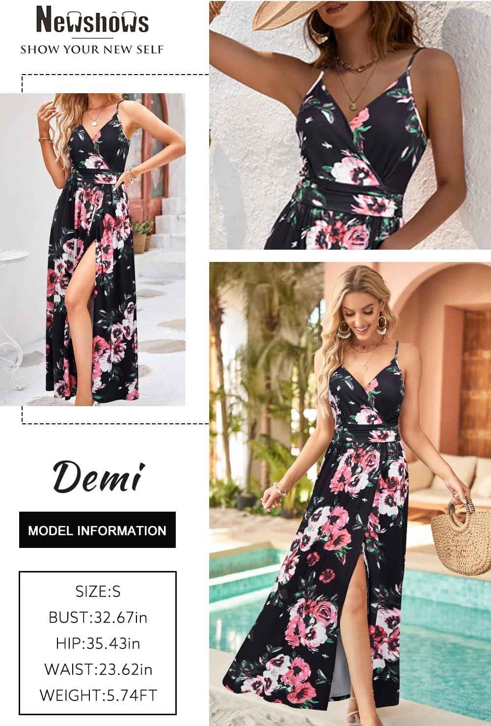 image:imageNewshows Womens 2026 Lightweight Summer Wedding Guest Beach Vacation Casual V Neck Split Flowy Maxi DressBlack Floral Pink