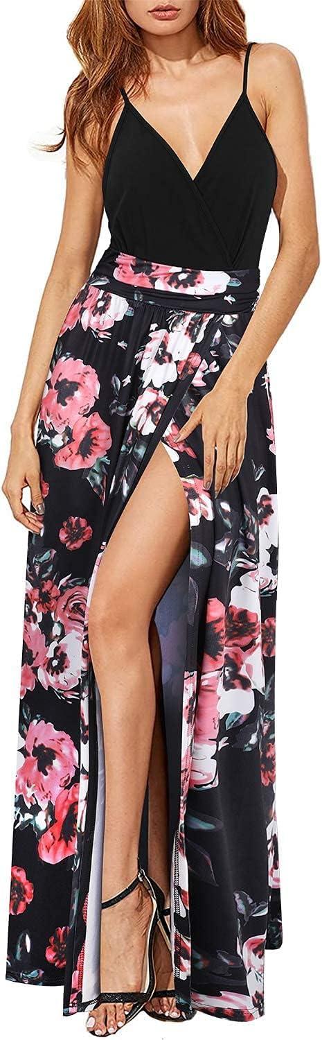 image:imageNewshows Womens 2026 Lightweight Summer Wedding Guest Beach Vacation Casual V Neck Split Flowy Maxi DressBlack Floral Pink White