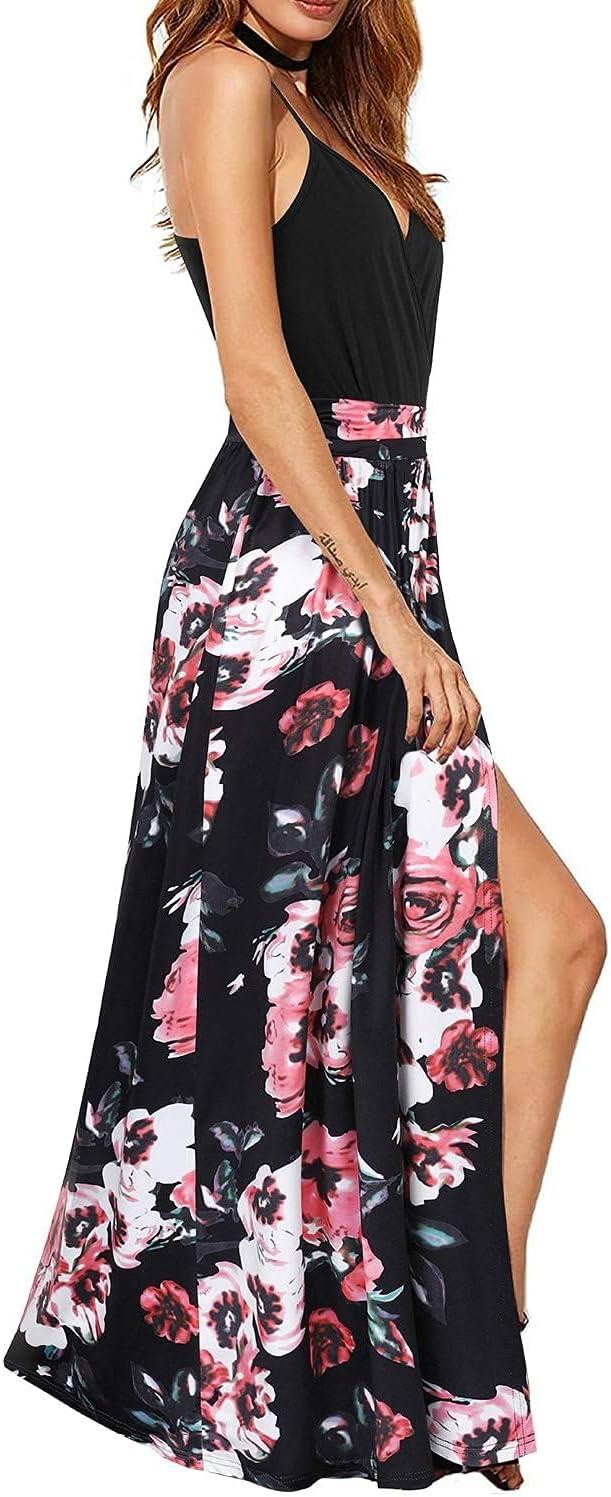 image:imageNewshows Womens 2026 Lightweight Summer Wedding Guest Beach Vacation Casual V Neck Split Flowy Maxi DressBlack Floral Pink White