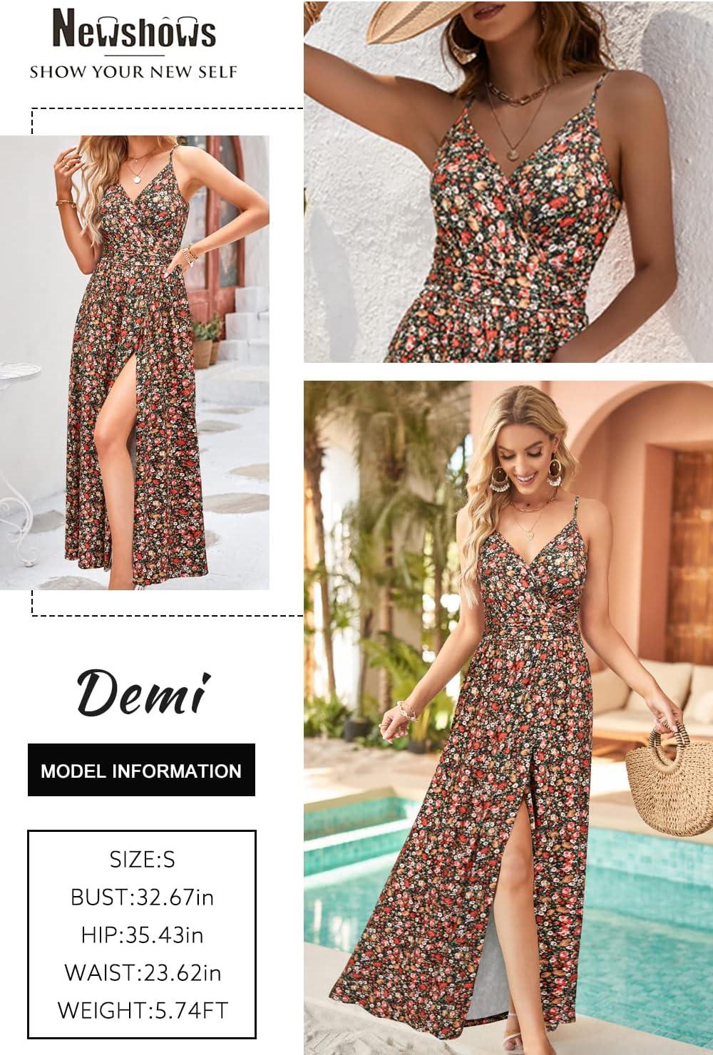 image:imageNewshows Womens 2026 Lightweight Summer Wedding Guest Beach Vacation Casual V Neck Split Flowy Maxi DressBlack Floral Red