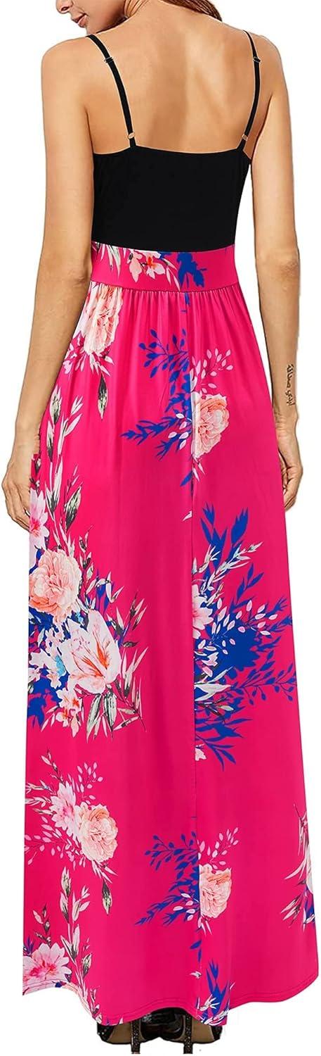 image:imageNewshows Womens 2026 Lightweight Summer Wedding Guest Beach Vacation Casual V Neck Split Flowy Maxi DressBlack Floral Rose