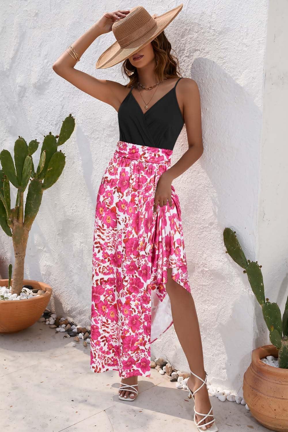 image:imageNewshows Womens 2026 Lightweight Summer Wedding Guest Beach Vacation Casual V Neck Split Flowy Maxi DressBlack Floral Rose White