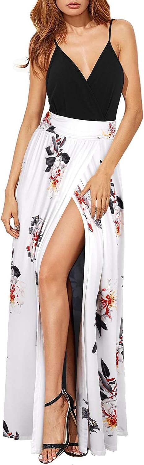 image:imageNewshows Womens 2026 Lightweight Summer Wedding Guest Beach Vacation Casual V Neck Split Flowy Maxi DressBlack Floral White