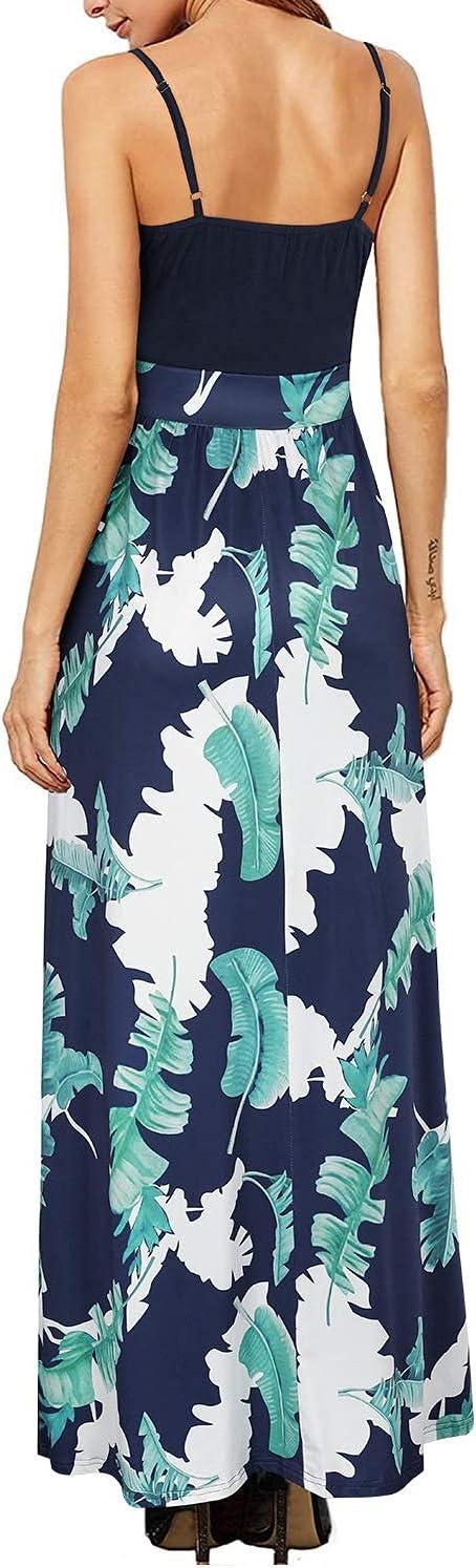 image:imageNewshows Womens 2026 Lightweight Summer Wedding Guest Beach Vacation Casual V Neck Split Flowy Maxi DressBlue Floral Leaf