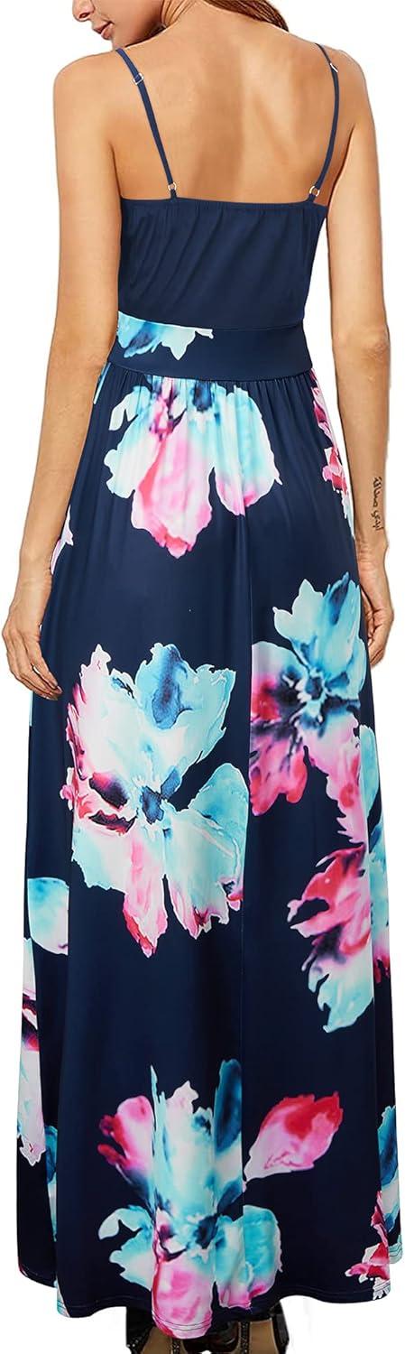 image:imageNewshows Womens 2026 Lightweight Summer Wedding Guest Beach Vacation Casual V Neck Split Flowy Maxi DressBlue Floral Light Blue