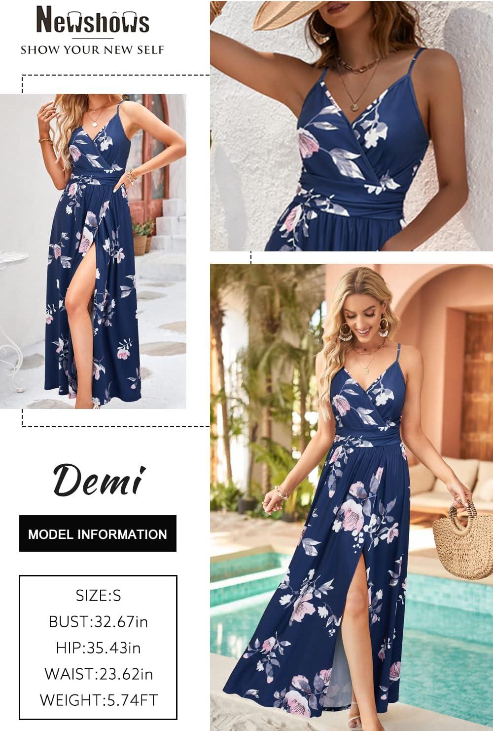 image:imageNewshows Womens 2026 Lightweight Summer Wedding Guest Beach Vacation Casual V Neck Split Flowy Maxi DressBlue Floral Pink