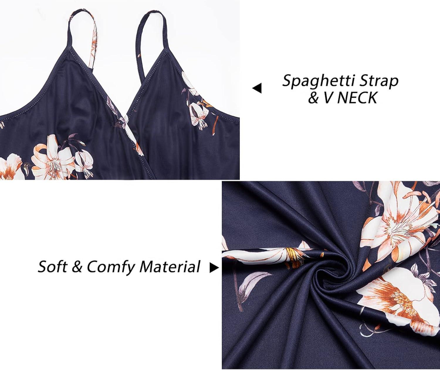 image:imageNewshows Womens 2026 Lightweight Summer Wedding Guest Beach Vacation Casual V Neck Split Flowy Maxi DressDark Blue Floral White