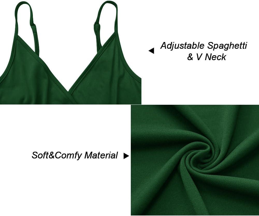 image:imageNewshows Womens 2026 Lightweight Summer Wedding Guest Beach Vacation Casual V Neck Split Flowy Maxi DressDark Green