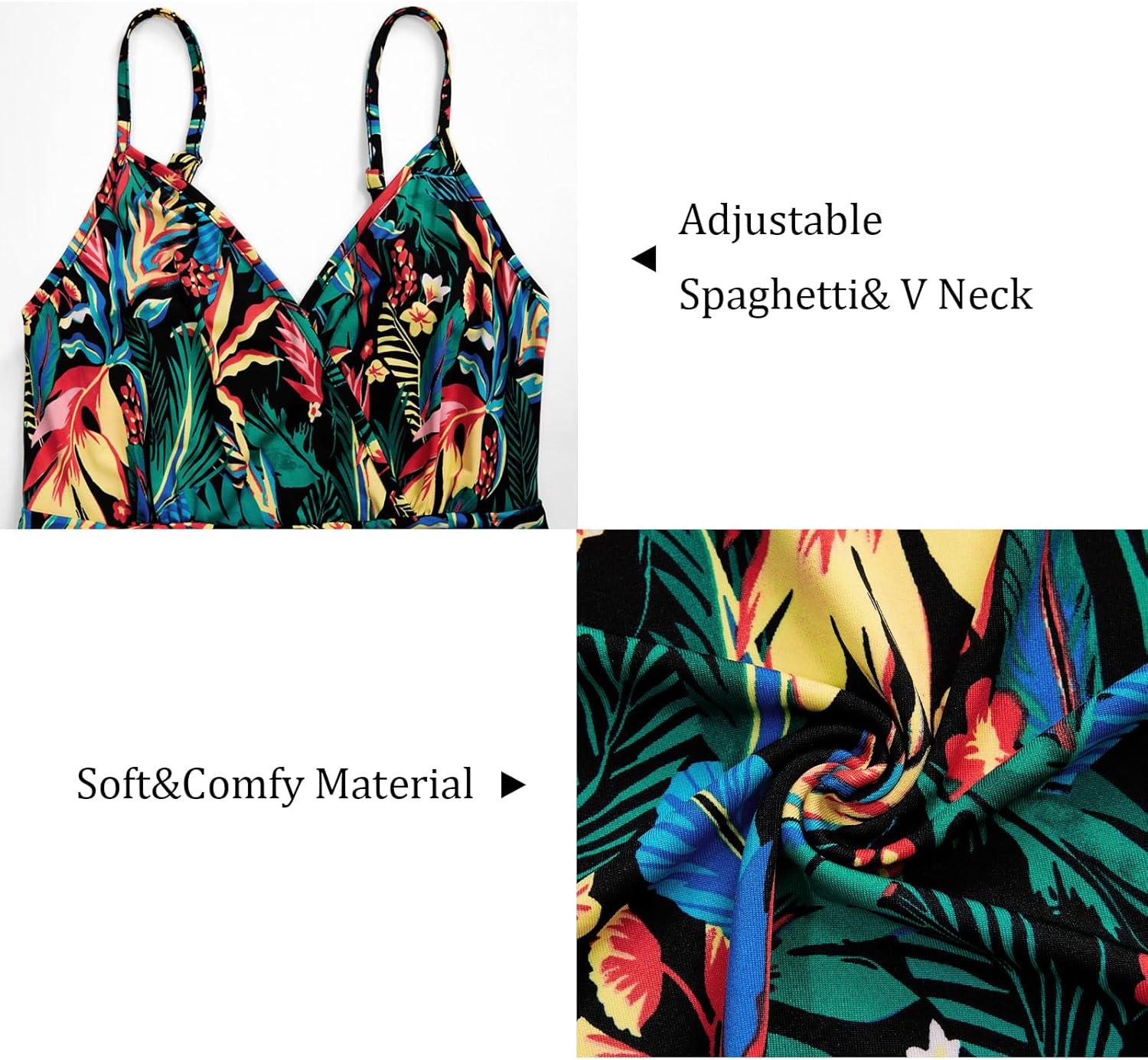 image:imageNewshows Womens 2026 Lightweight Summer Wedding Guest Beach Vacation Casual V Neck Split Flowy Maxi DressGreen Colorful Leaf