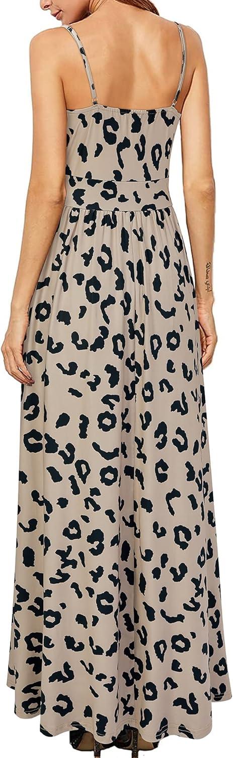 image:imageNewshows Womens 2026 Lightweight Summer Wedding Guest Beach Vacation Casual V Neck Split Flowy Maxi DressLeopard Floral Black