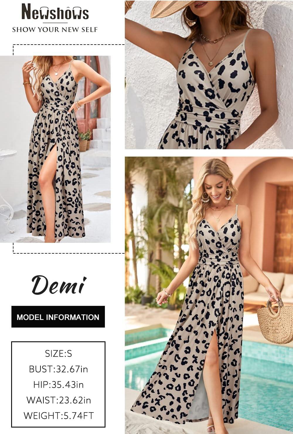 image:imageNewshows Womens 2026 Lightweight Summer Wedding Guest Beach Vacation Casual V Neck Split Flowy Maxi DressLeopard Floral Black