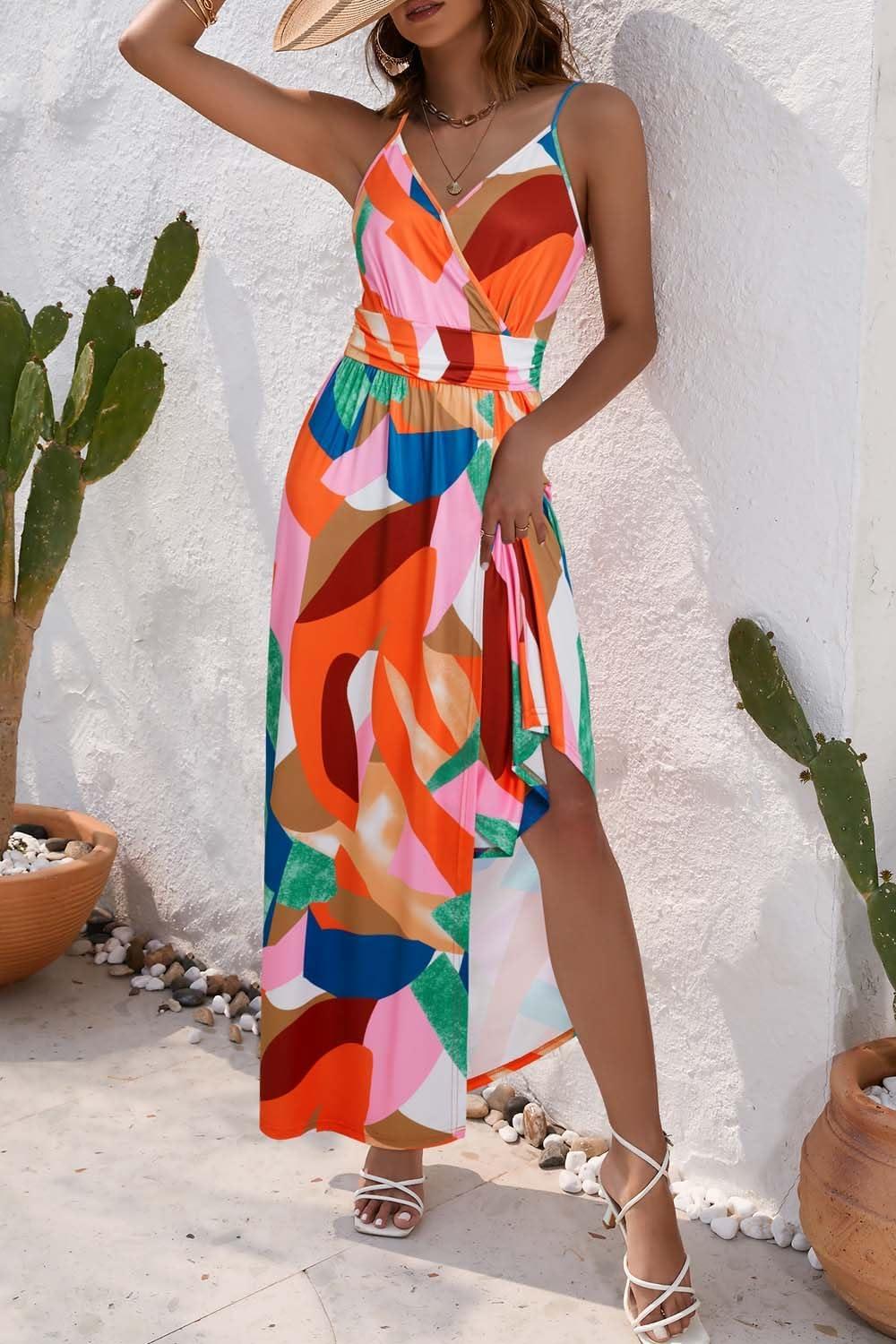 image:imageNewshows Womens 2026 Lightweight Summer Wedding Guest Beach Vacation Casual V Neck Split Flowy Maxi DressPink Floral Blue