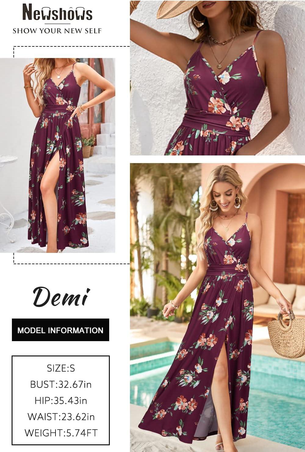 image:imageNewshows Womens 2026 Lightweight Summer Wedding Guest Beach Vacation Casual V Neck Split Flowy Maxi DressRed Floral Orange