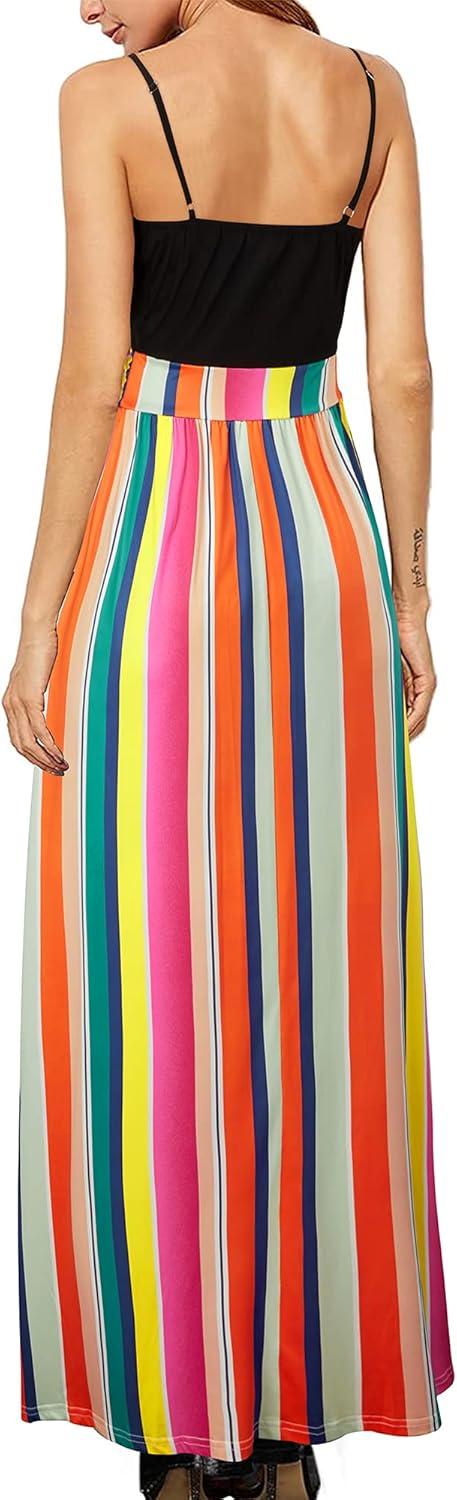 image:imageNewshows Womens 2026 Lightweight Summer Wedding Guest Beach Vacation Casual V Neck Split Flowy Maxi DressStripe Floral Red