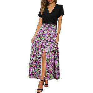 Newshows Women’s 2026 Lightweight Summer Wedding Guest Beach Vacation Casual V Neck Split Flowy Maxi Dress(5001-purple Green Multi-color Floral)