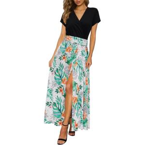 Newshows Women’s 2026 Lightweight Summer Wedding Guest Beach Vacation Casual V Neck Split Flowy Maxi Dress(5001-white Tropical Flower)