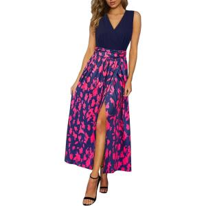 Newshows Women’s 2026 Lightweight Summer Wedding Guest Beach Vacation Casual V Neck Split Flowy Maxi Dress(5121-blue Floral Rose)