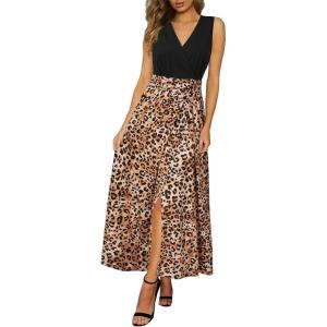 Newshows Women’s 2026 Lightweight Summer Wedding Guest Beach Vacation Casual V Neck Split Flowy Maxi Dress(5121-brown Leopard)