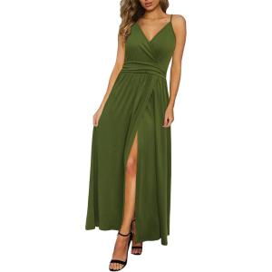 Newshows Women’s 2026 Lightweight Summer Wedding Guest Beach Vacation Casual V Neck Split Flowy Maxi Dress(Army)