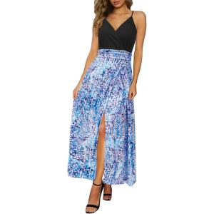 Newshows Women’s 2026 Lightweight Summer Wedding Guest Beach Vacation Casual V Neck Split Flowy Maxi Dress(Blue Abstract Floral)